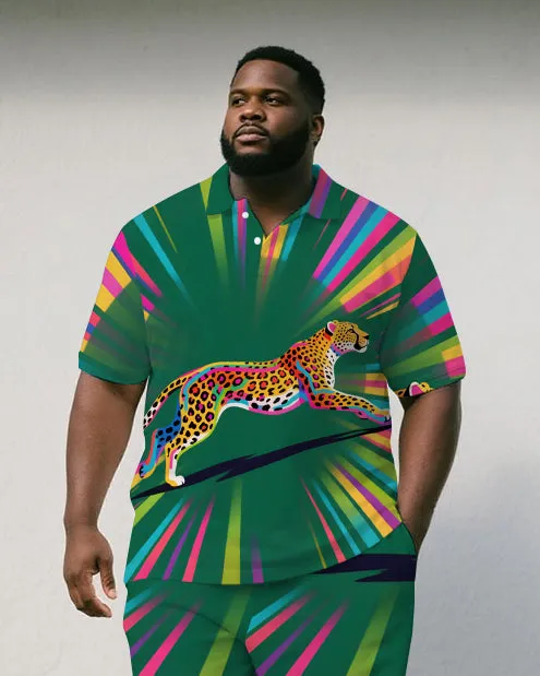 Big Men's Fantasia Cartoon Leopard Printed Street Style Short-Sleeve Polo Shirt & Shorts Set sold by Biggmans product image thumbnail 2