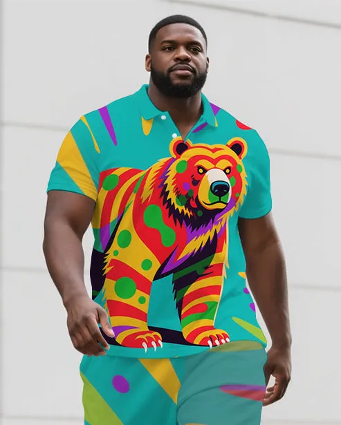 Big Men's Street Fashion Funny Bear Cartoon Casual Short-Sleeve Polo Shirt & Shorts Set sold by Biggmans product image thumbnail 2