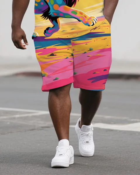 Big Men's Casual Outdoor Oil Painted Lion Cartoon Printed Short-Sleeve Polo Shirt & Shorts Set sold by Biggmans product image thumbnail 3