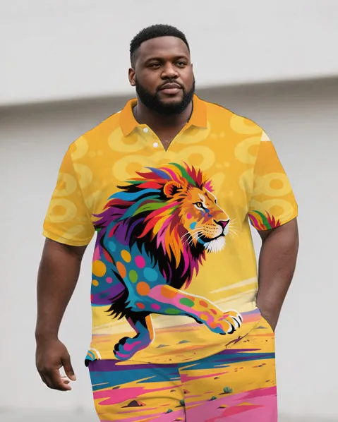 Big Men's Casual Outdoor Oil Painted Lion Cartoon Printed Short-Sleeve Polo Shirt & Shorts Set sold by Biggmans product image thumbnail 2