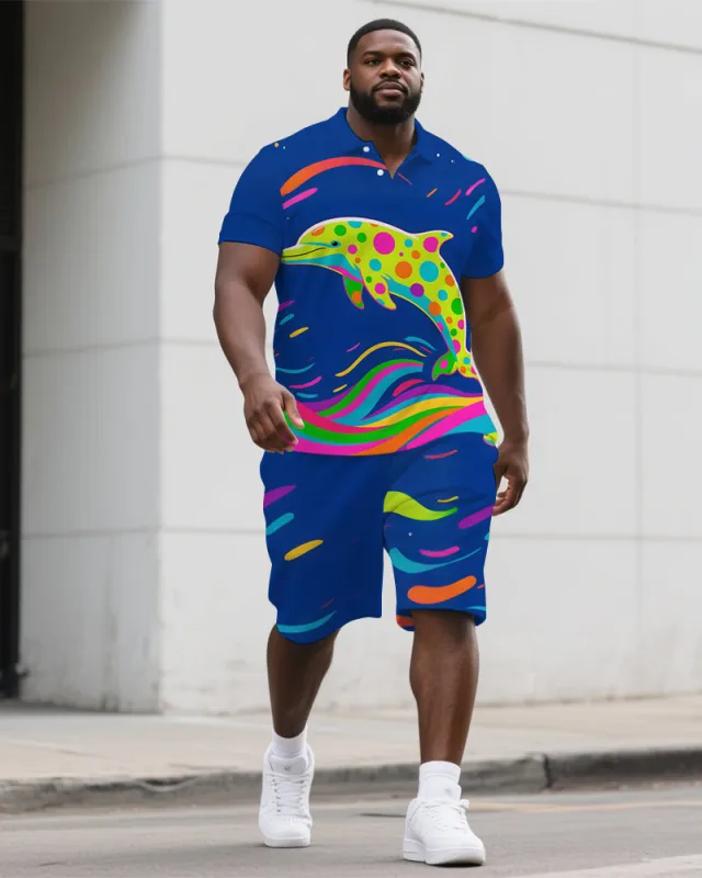 Big Men's Fantasia Polka Dot Dolphin Cartoon Casual Style Short-Sleeve Polo Shirt & Shorts Set sold by Biggmans