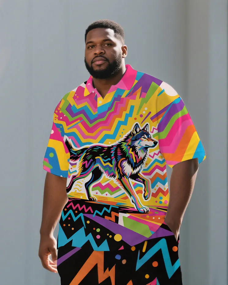 Big Men's Casual Husky Abstract Cartoon Printed Fashion Short-Sleeve Polo Shirt & Shorts Set sold by Biggmans product image thumbnail 2