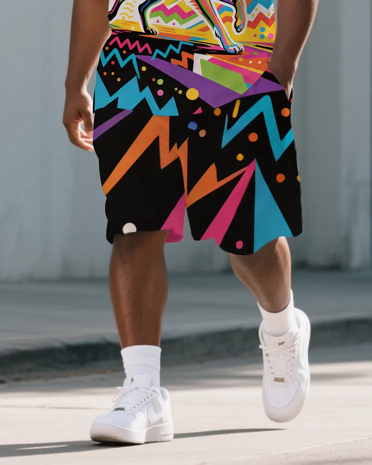 Big Men's Casual Husky Abstract Cartoon Printed Fashion Short-Sleeve Polo Shirt & Shorts Set sold by Biggmans product image thumbnail 3