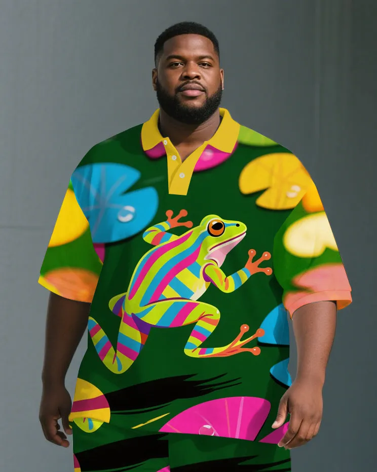 Big Guy's Casual Artistic Frog Cartoon Printed Street Short-Sleeve Polo Shirt & Shorts Set sold by Biggmans product image thumbnail 2