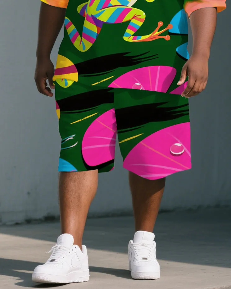 Big Guy's Casual Artistic Frog Cartoon Printed Street Short-Sleeve Polo Shirt & Shorts Set sold by Biggmans product image thumbnail 3