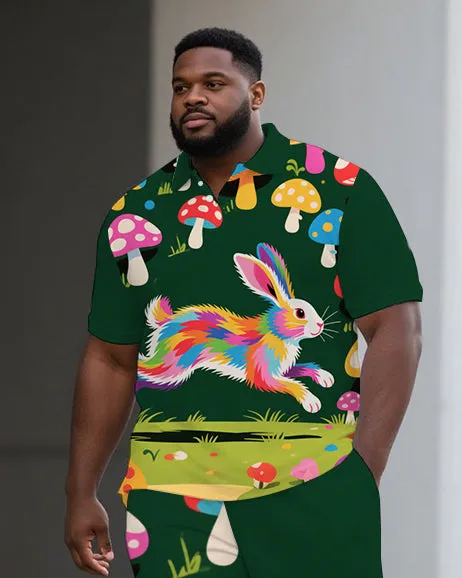 Big Man's Animal World Funny Rabbit Printed Casual Short-Sleeve Polo Shirt & Shorts Set sold by Biggmans product image thumbnail 2