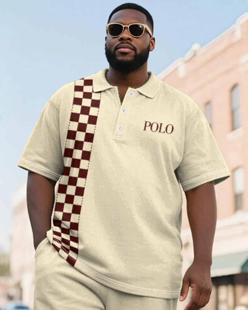 Men's Plus Size Daily Apricot Plaid Alphabet Print Short Sleeve Polo Shirt Shorts Suit sold by Biggmans product image thumbnail 2