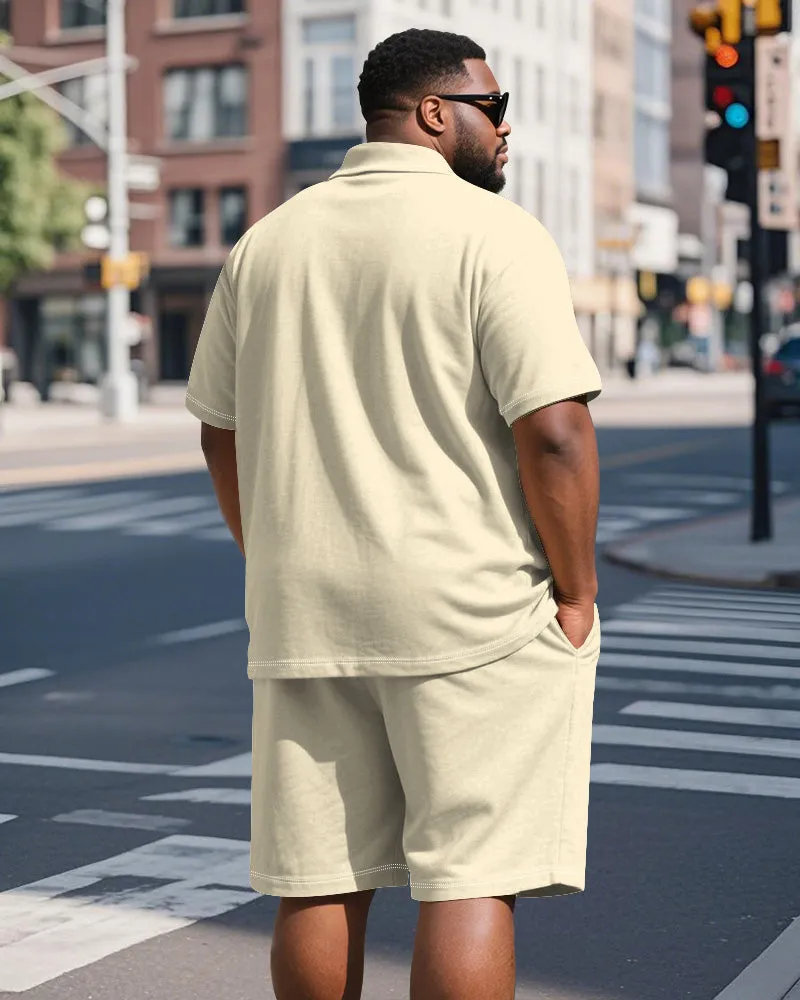 Men's Plus Size Daily Apricot Plaid Alphabet Print Short Sleeve Polo Shirt Shorts Suit sold by Biggmans product image thumbnail 4