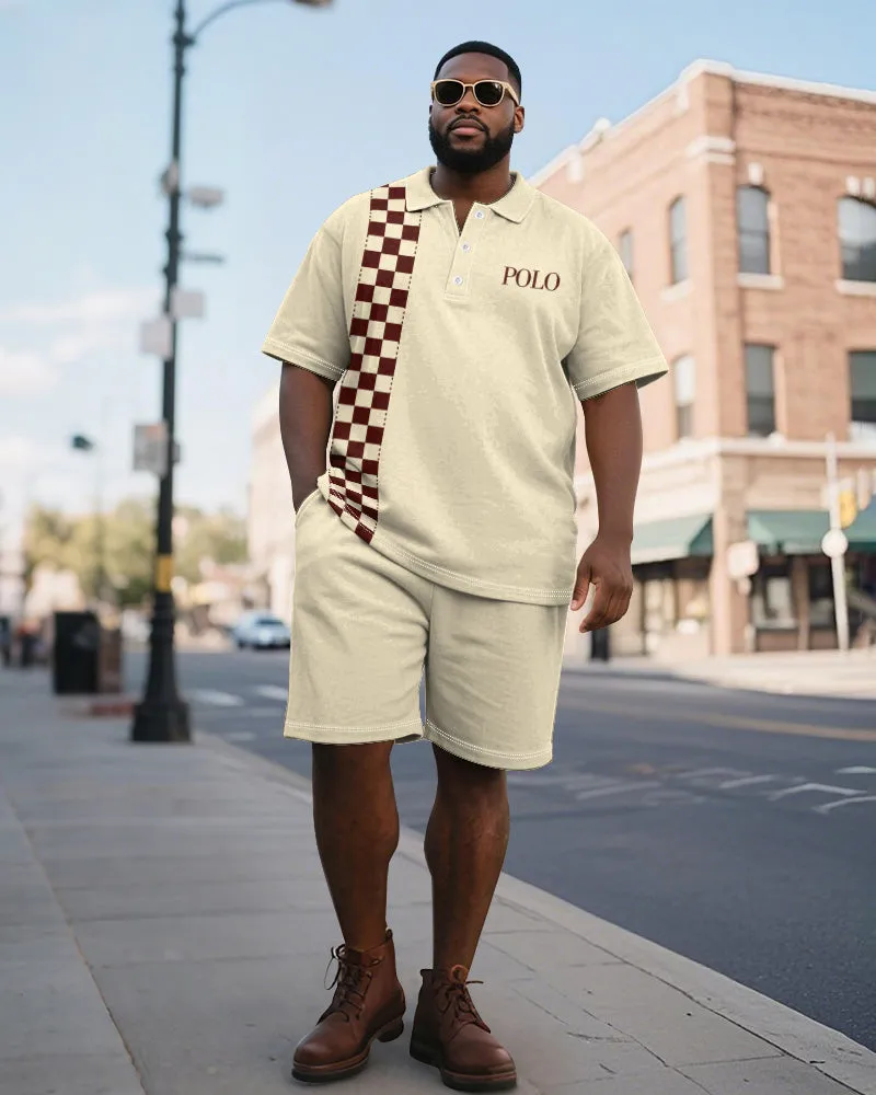 Men's Plus Size Daily Apricot Plaid Alphabet Print Short Sleeve Polo Shirt Shorts Suit sold by Biggmans