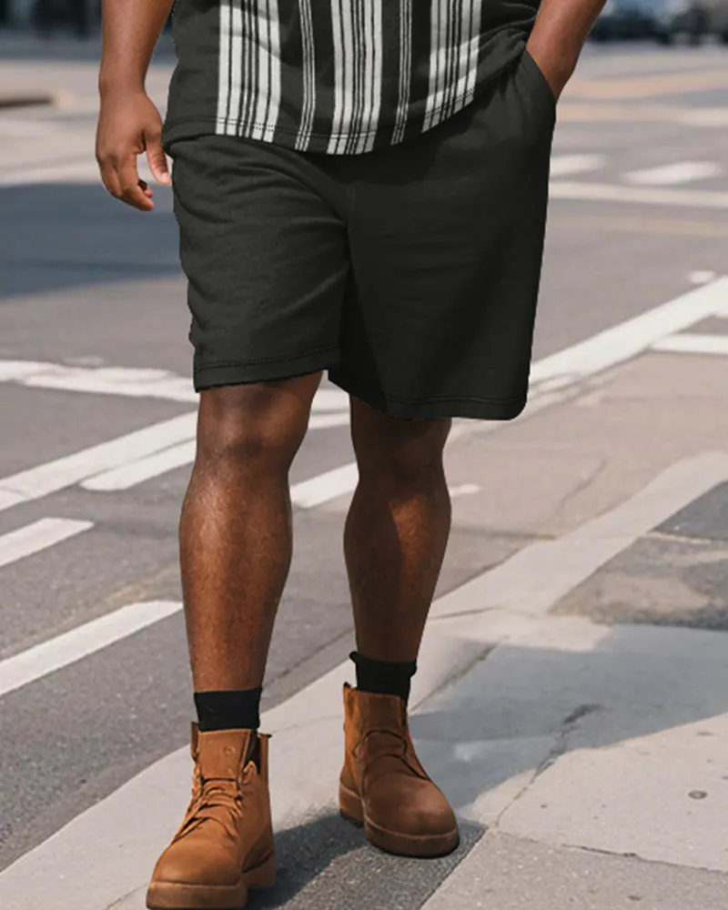 Men's Plus Size Business Black Stripe Print Short Sleeve Polo Shirt Shorts Suit sold by Biggmans product image thumbnail 4