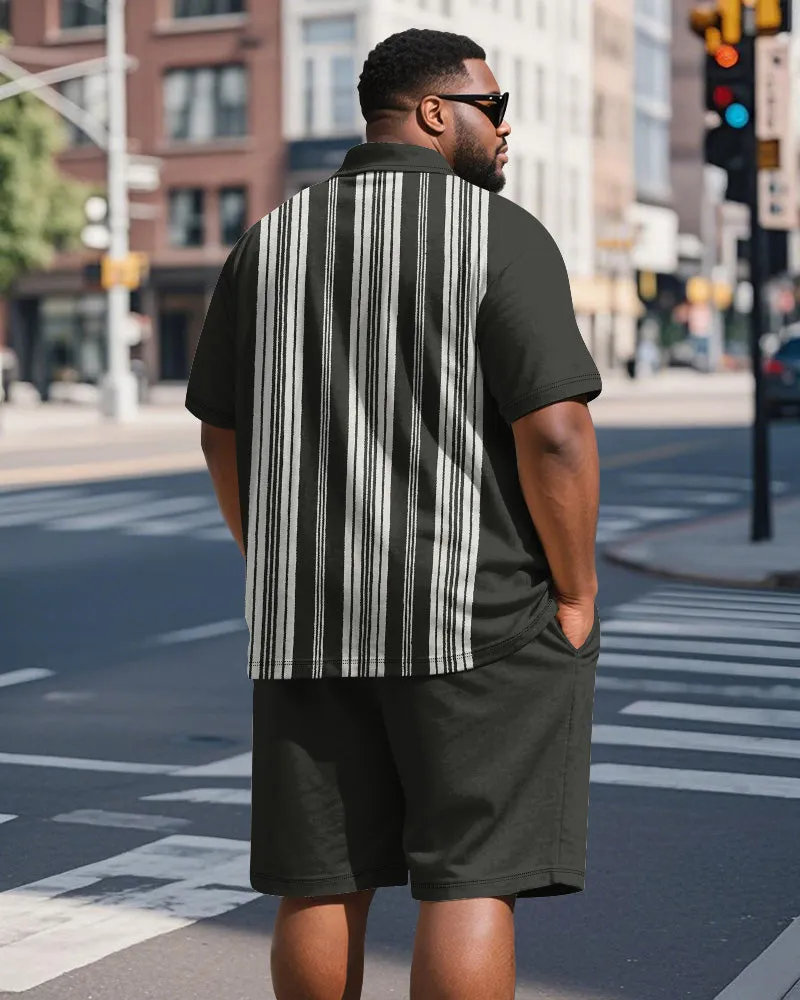 Men's Plus Size Business Black Stripe Print Short Sleeve Polo Shirt Shorts Suit sold by Biggmans product image thumbnail 5