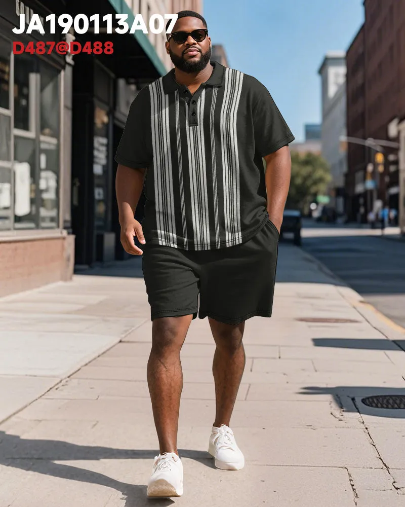 Men's Plus Size Business Black Stripe Print Short Sleeve Polo Shirt Shorts Suit sold by Biggmans product image thumbnail 2