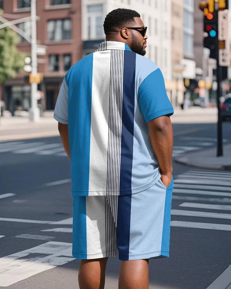Men's Plus Size Business Blue Stripe Print Short Sleeve Polo Shirt Shorts Suit sold by Biggmans product image thumbnail 5