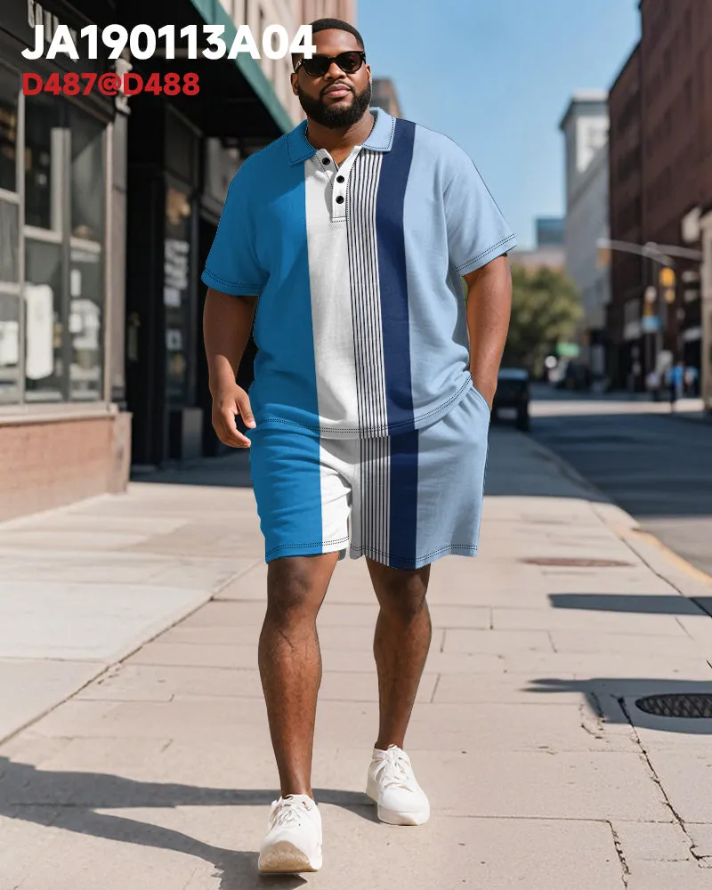 Men's Plus Size Business Blue Stripe Print Short Sleeve Polo Shirt Shorts Suit sold by Biggmans product image thumbnail 2