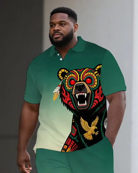 Big Man's Ethical Bear Cartoon Printed Gradient Summer Short-Sleeve Polo Shirt & Shorts Set sold by Biggmans product image thumbnail 2