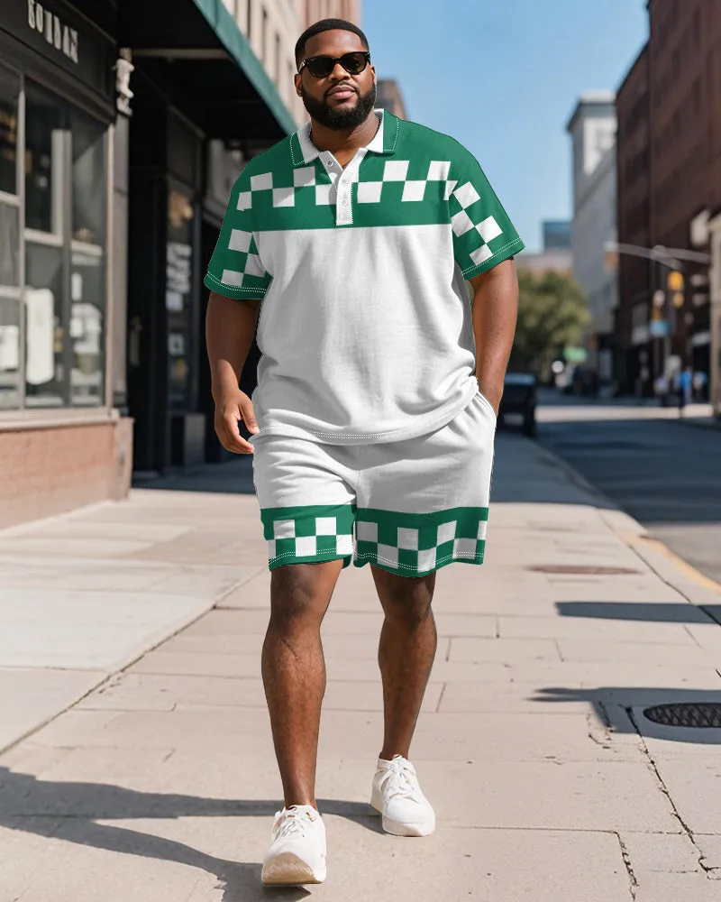 Men's Plus Size Business Blue Colorblock Checker Print Short-sleeved Polo Shirt Shorts Suit sold by Biggmans product image thumbnail 3