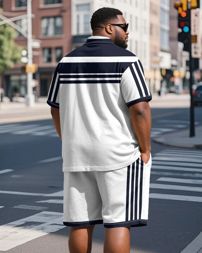 Men's Plus Size Business Blue Stripe Print Short Sleeve Polo Shirt Shorts Suit sold by Biggmans product image thumbnail 5