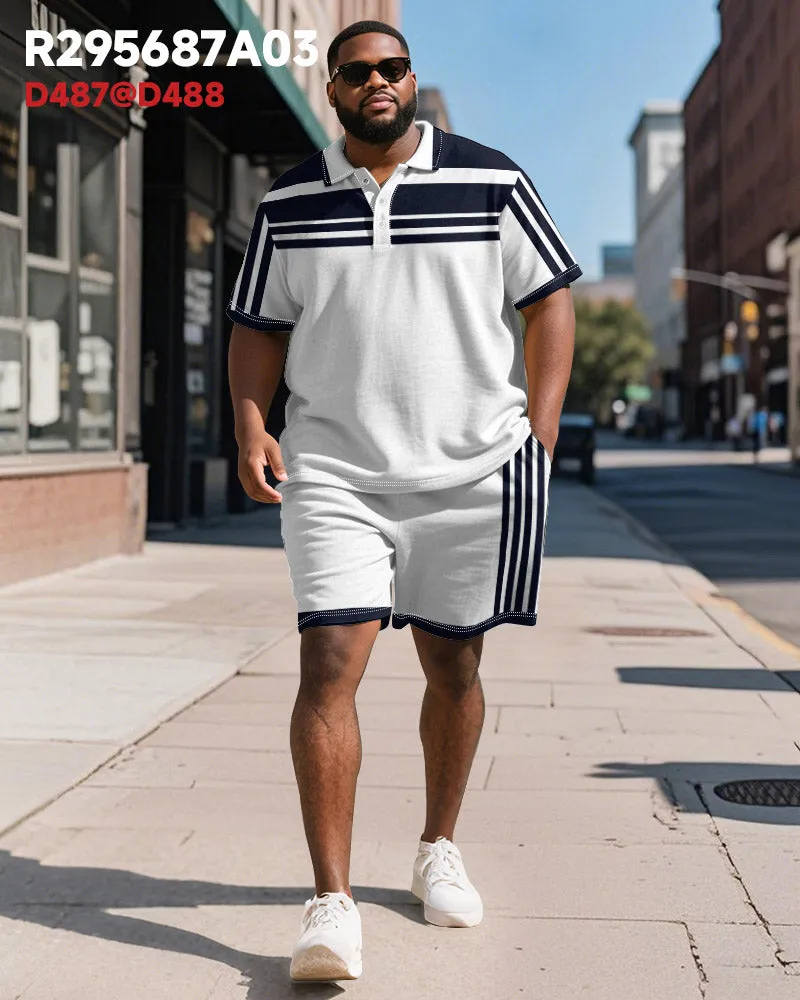 Men's Plus Size Business Blue Stripe Print Short Sleeve Polo Shirt Shorts Suit sold by Biggmans product image thumbnail 2