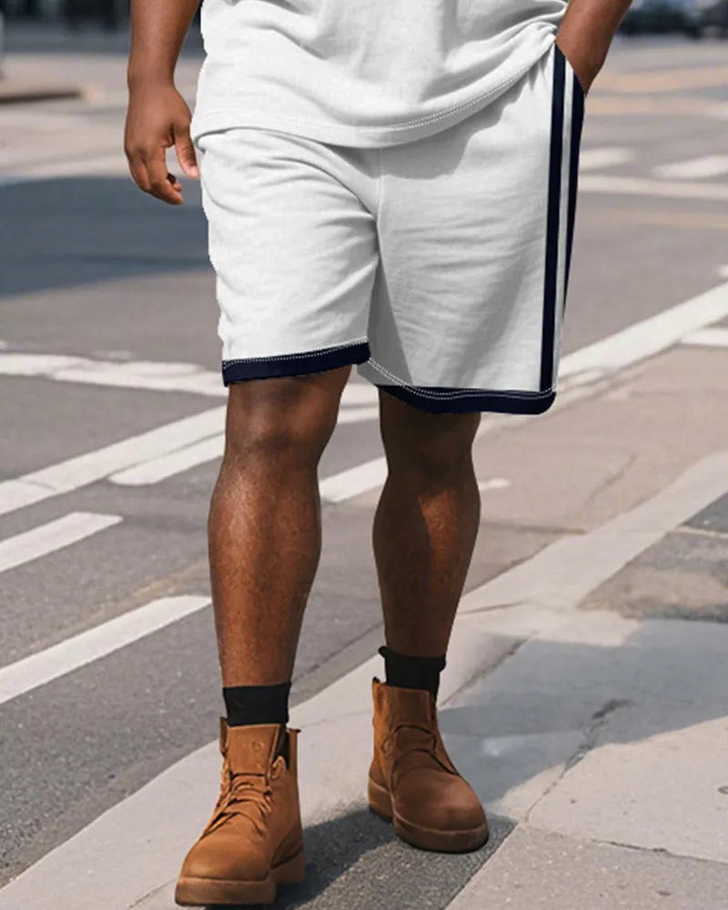 Men's Plus Size Business Blue Stripe Print Short Sleeve Polo Shirt Shorts Suit sold by Biggmans product image thumbnail 4