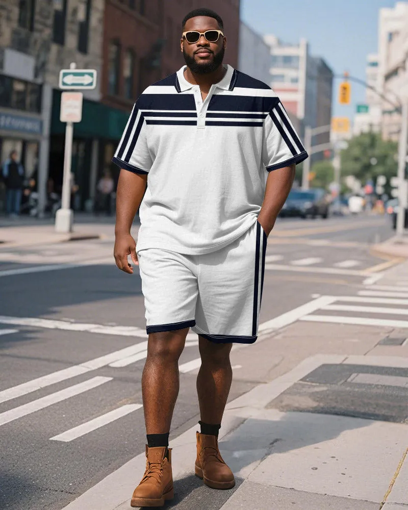 Men's Plus Size Business Blue Stripe Print Short Sleeve Polo Shirt Shorts Suit sold by Biggmans