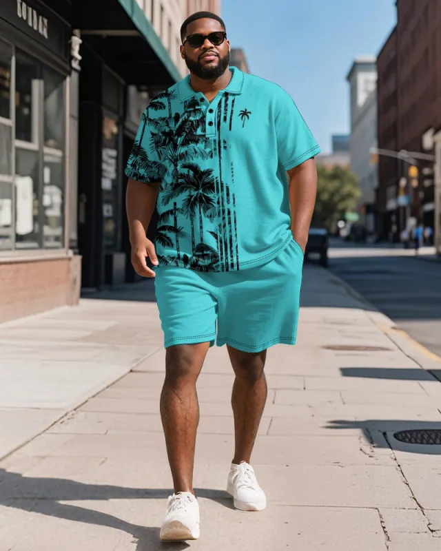 Big & Tall Men's Hawaiian Coconut Stripe Print Short Sleeve Polo Shirt Shorts Suit sold by Biggmans