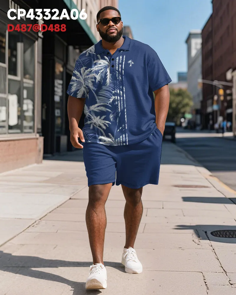 Big & Tall Men's Hawaiian Coconut Stripe Print Short Sleeve Polo Shirt Shorts Suit sold by Biggmans product image thumbnail 5