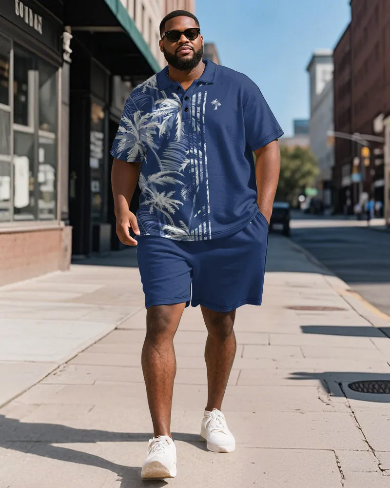 Big & Tall Men's Hawaiian Coconut Stripe Print Short Sleeve Polo Shirt Shorts Suit sold by Biggmans product image thumbnail 2