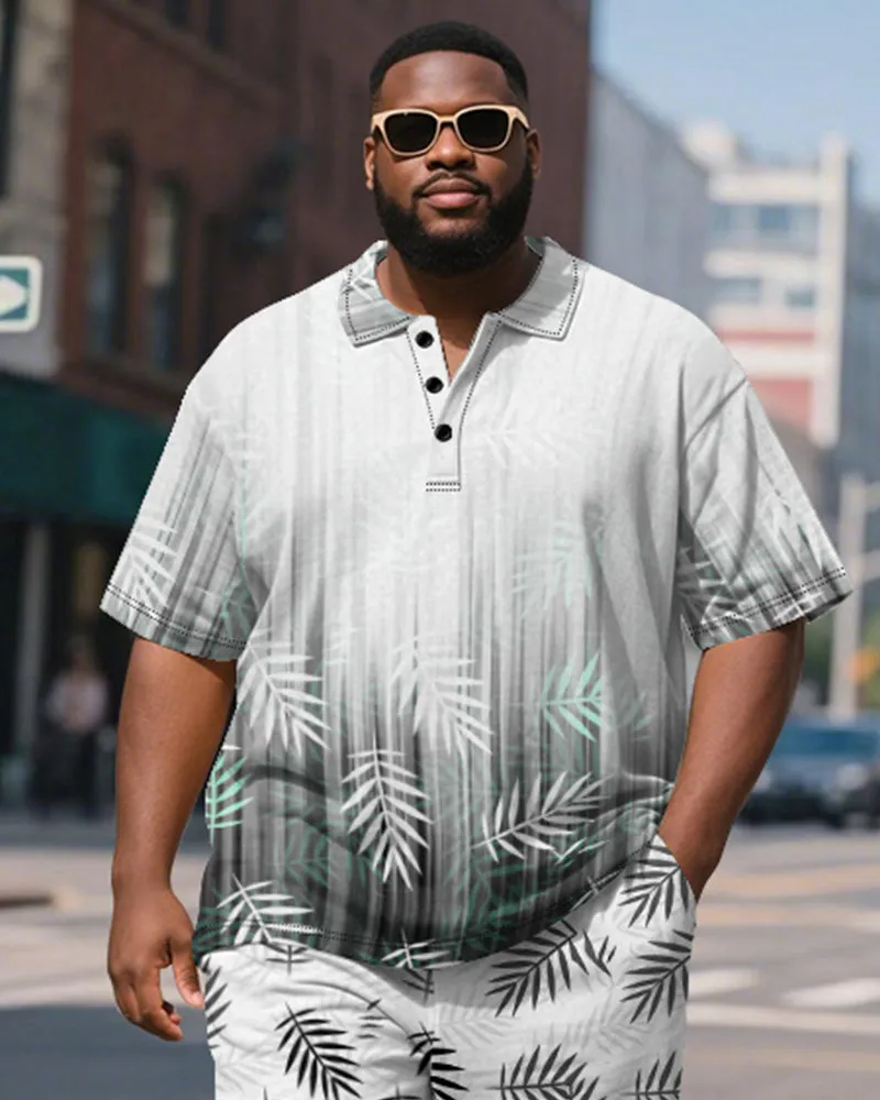 Big & Tall Men's Business Hawaiian Gradient Leaf Print Short Sleeve Polo Shirt Shorts Suit sold by Biggmans product image thumbnail 3