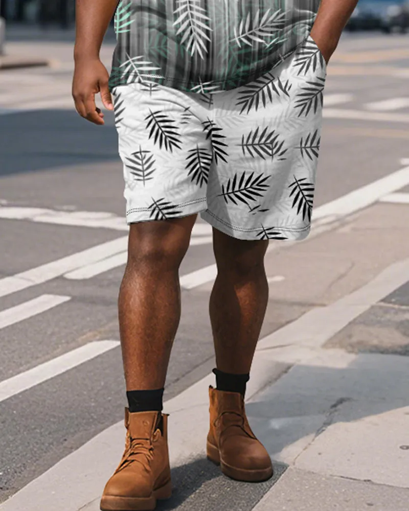 Big & Tall Men's Business Hawaiian Gradient Leaf Print Short Sleeve Polo Shirt Shorts Suit sold by Biggmans product image thumbnail 4