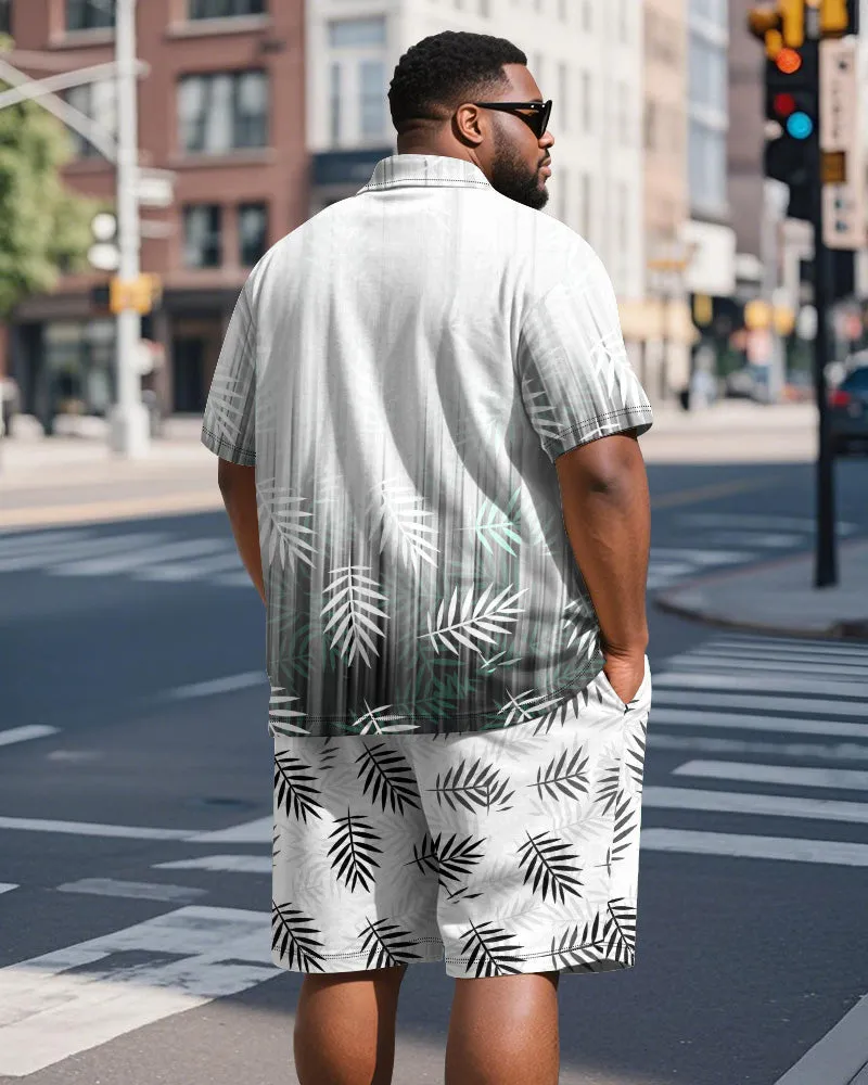 Big & Tall Men's Business Hawaiian Gradient Leaf Print Short Sleeve Polo Shirt Shorts Suit sold by Biggmans product image thumbnail 5