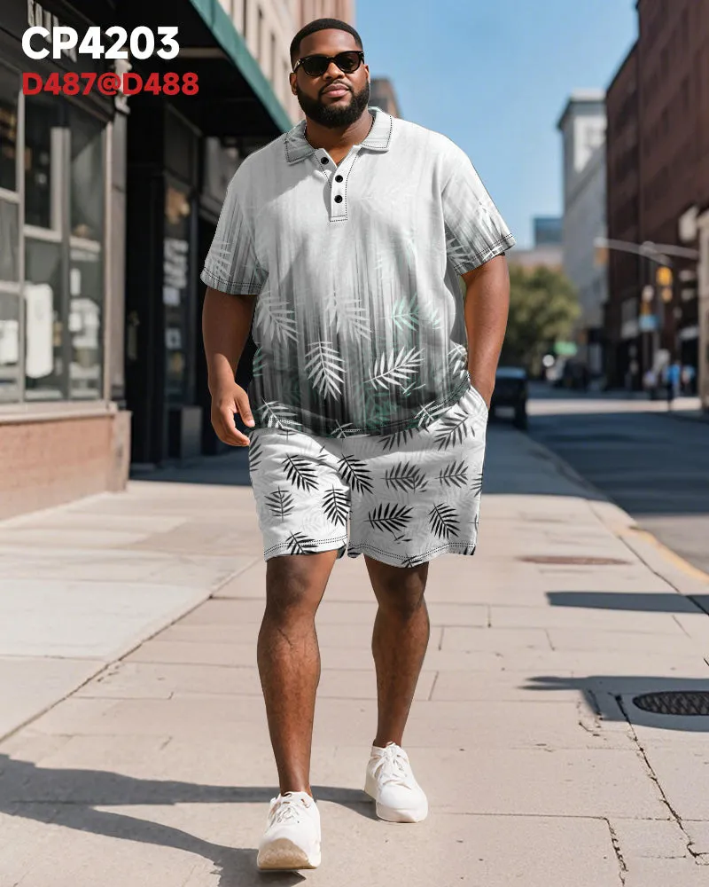 Big & Tall Men's Business Hawaiian Gradient Leaf Print Short Sleeve Polo Shirt Shorts Suit sold by Biggmans product image thumbnail 2