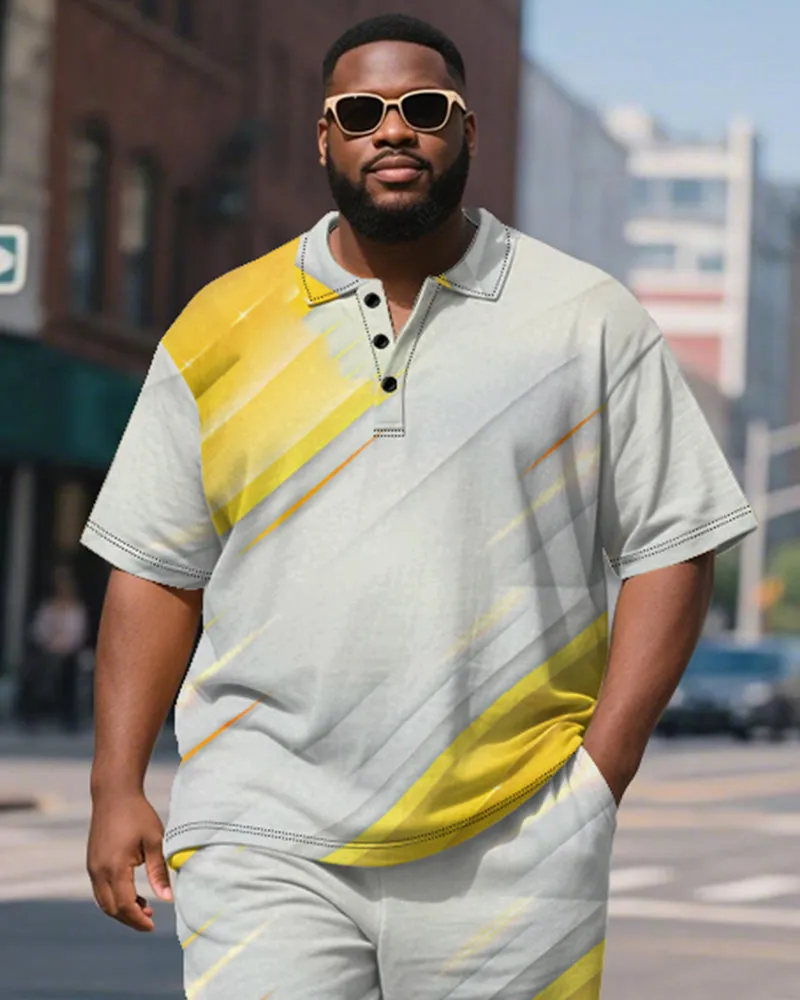 Big & Tall Men's Business Yellow Brush Stroke Line Graffiti Print Short Sleeve Polo Shirt Shorts Suit sold by Biggmans product image thumbnail 3