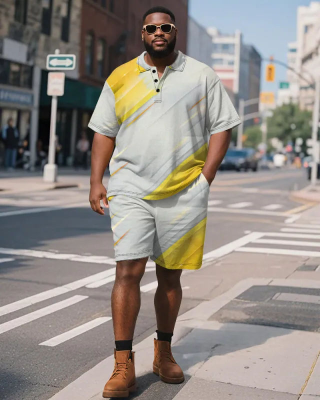 Big & Tall Men's Business Yellow Brush Stroke Line Graffiti Print Short Sleeve Polo Shirt Shorts Suit sold by Biggmans