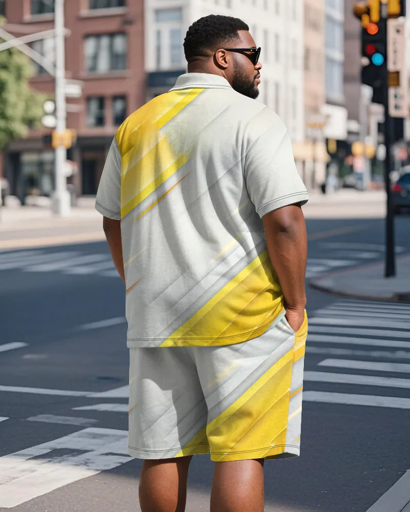 Big & Tall Men's Business Yellow Brush Stroke Line Graffiti Print Short Sleeve Polo Shirt Shorts Suit sold by Biggmans product image thumbnail 5