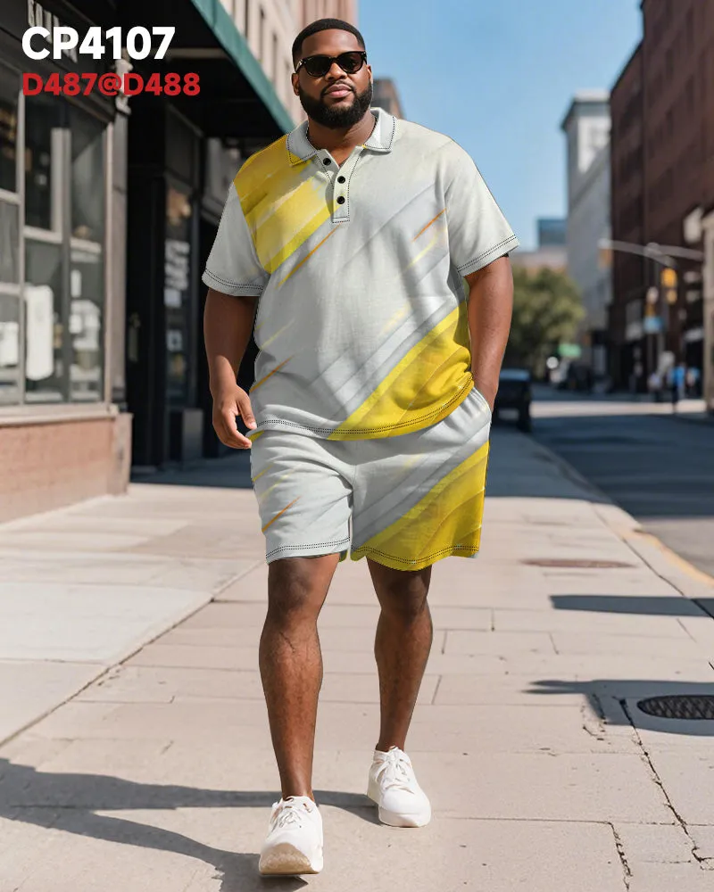 Big & Tall Men's Business Yellow Brush Stroke Line Graffiti Print Short Sleeve Polo Shirt Shorts Suit sold by Biggmans product image thumbnail 2