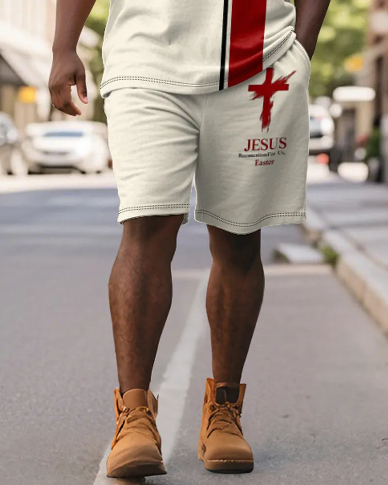 Big & Tall Men's Business Apricot Colorblock Striped Cross Print Short Sleeve Polo Shirt Shorts Suit sold by Biggmans product image thumbnail 4