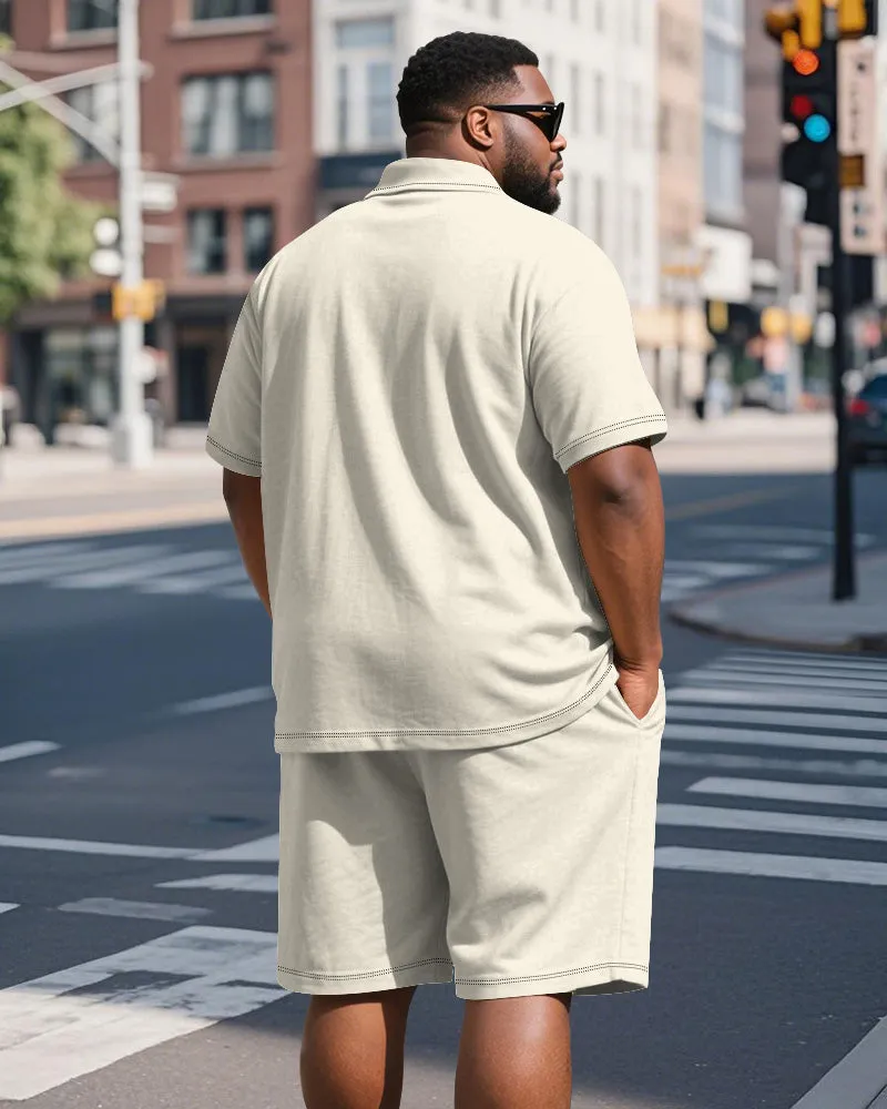 Big & Tall Men's Business Apricot Colorblock Striped Cross Print Short Sleeve Polo Shirt Shorts Suit sold by Biggmans product image thumbnail 5