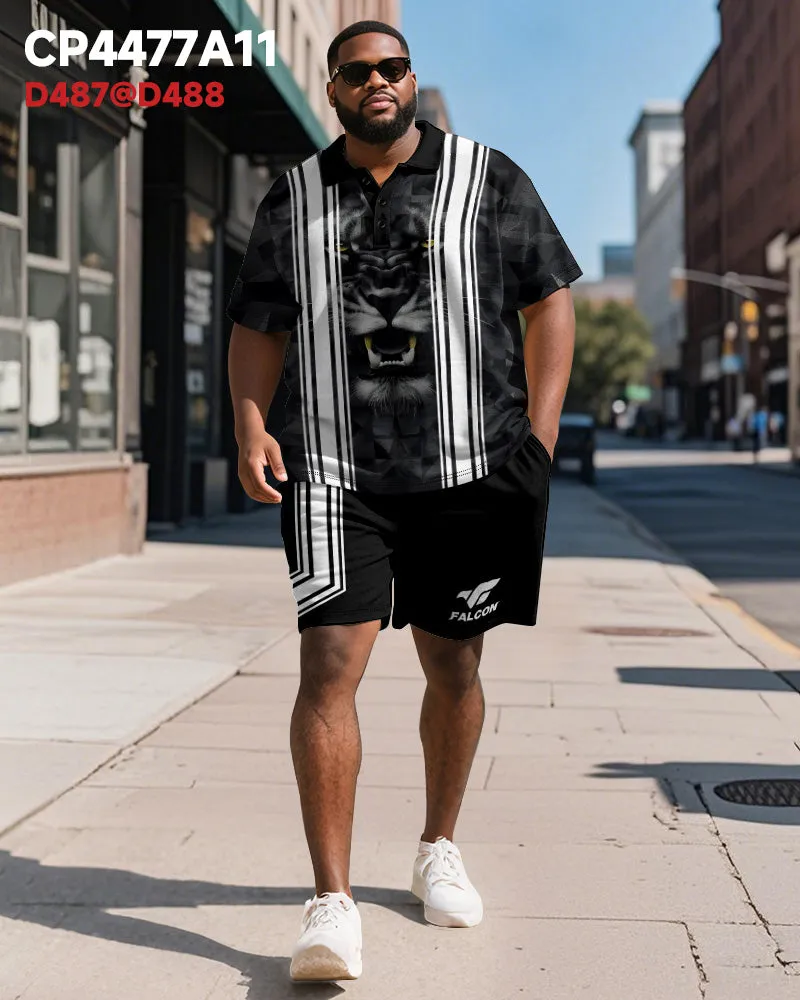 Big & Tall Men's Business Black Tiger Graffiti Stripe Print Short Sleeve Polo Shirt Shorts Suit sold by Biggmans product image thumbnail 2