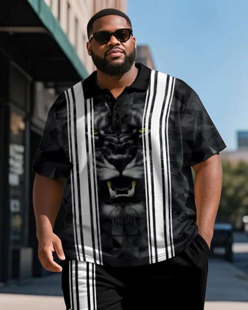 Big & Tall Men's Business Black Tiger Graffiti Stripe Print Short Sleeve Polo Shirt Shorts Suit sold by Biggmans product image thumbnail 3