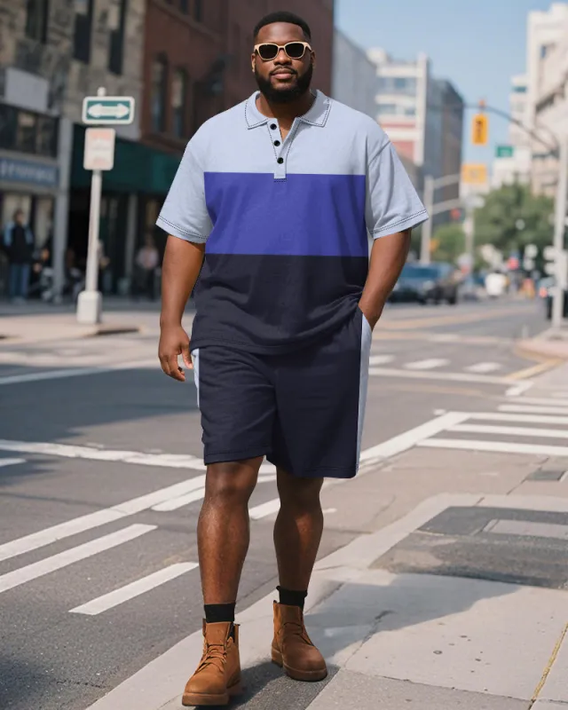Big & Tall Men's Business Purple Colorblock Stripe Print Short Sleeve Polo Shirt Shorts Suit sold by Biggmans