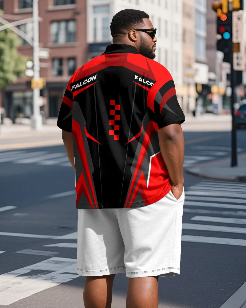 Big & Tall Men's Sports Geometric Alphabet Print Short Sleeve Polo Shirt Shorts Suit sold by Biggmans product image thumbnail 5