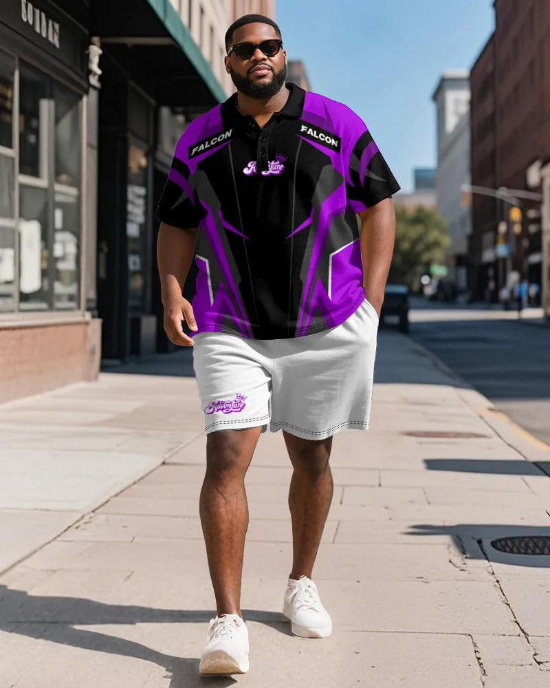 Big & Tall Men's Sports Geometric Alphabet Print Short Sleeve Polo Shirt Shorts Suit sold by Biggmans product image thumbnail 2
