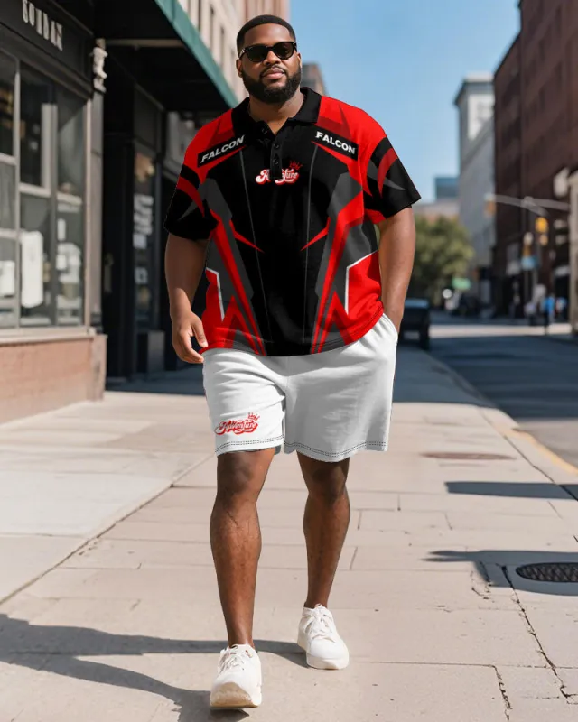 Big & Tall Men's Sports Geometric Alphabet Print Short Sleeve Polo Shirt Shorts Suit sold by Biggmans