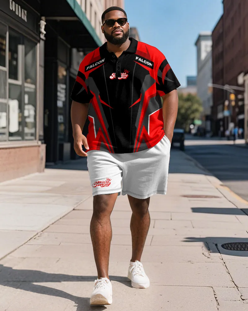 Big & Tall Men's Sports Geometric Alphabet Print Short Sleeve Polo Shirt Shorts Suit sold by Biggmans