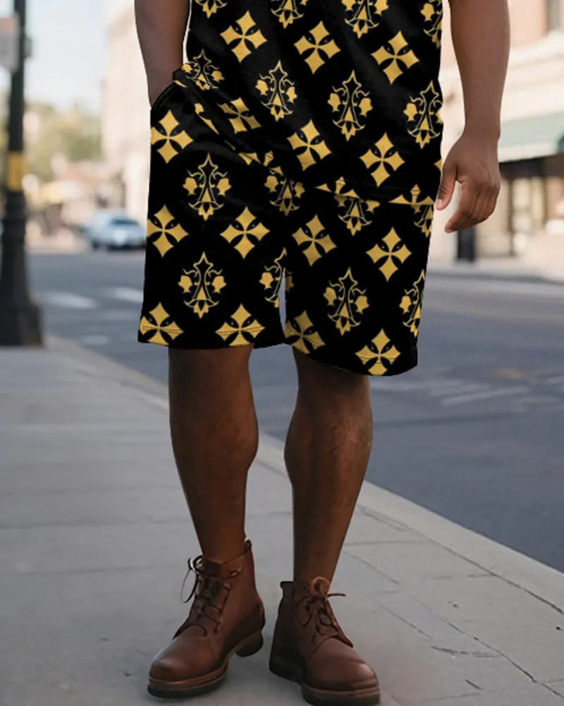 Big & Tall Men's Business Black And Yellow Color Block Diamond Printed Short Sleeve Polo Shirt Shorts Suit sold by Biggmans product image thumbnail 4