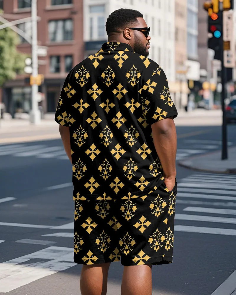 Big & Tall Men's Business Black And Yellow Color Block Diamond Printed Short Sleeve Polo Shirt Shorts Suit sold by Biggmans product image thumbnail 5