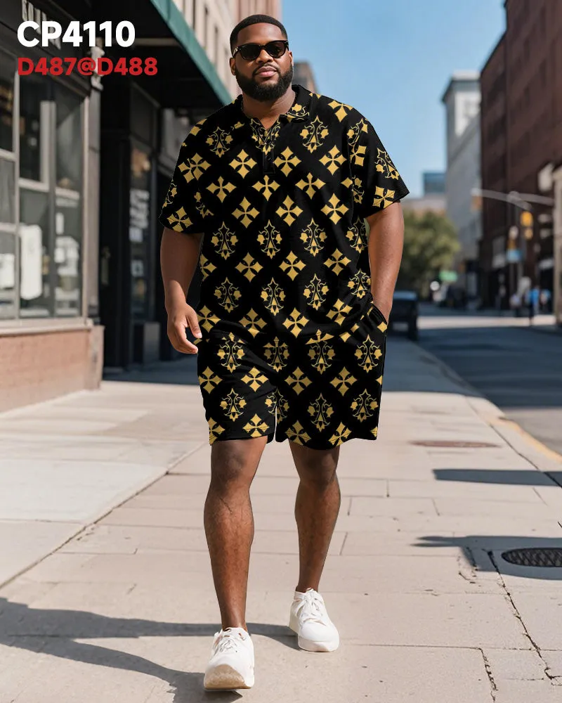 Big & Tall Men's Business Black And Yellow Color Block Diamond Printed Short Sleeve Polo Shirt Shorts Suit sold by Biggmans product image thumbnail 2