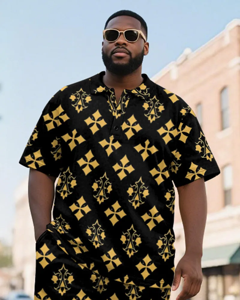 Big & Tall Men's Business Black And Yellow Color Block Diamond Printed Short Sleeve Polo Shirt Shorts Suit sold by Biggmans product image thumbnail 3