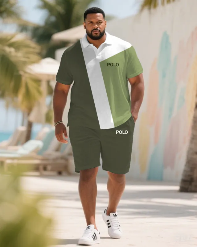 Big & Tall Men's Summer Green & White Striped Polo Short Sleeve Shirt Shorts Suit sold by Biggmans
