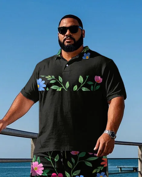 Men's Retro Fashion Stripe Colorful Flower Printed Big & Tall Short Sleeve Polo Shirt Shorts Set sold by Biggmans product image thumbnail 2
